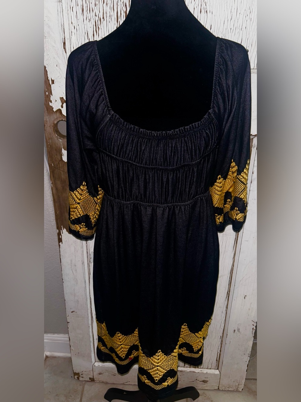 Boho Black Uncle Frank Peasant-Style Mini with Gold Embroidered - Picture 8 of 10